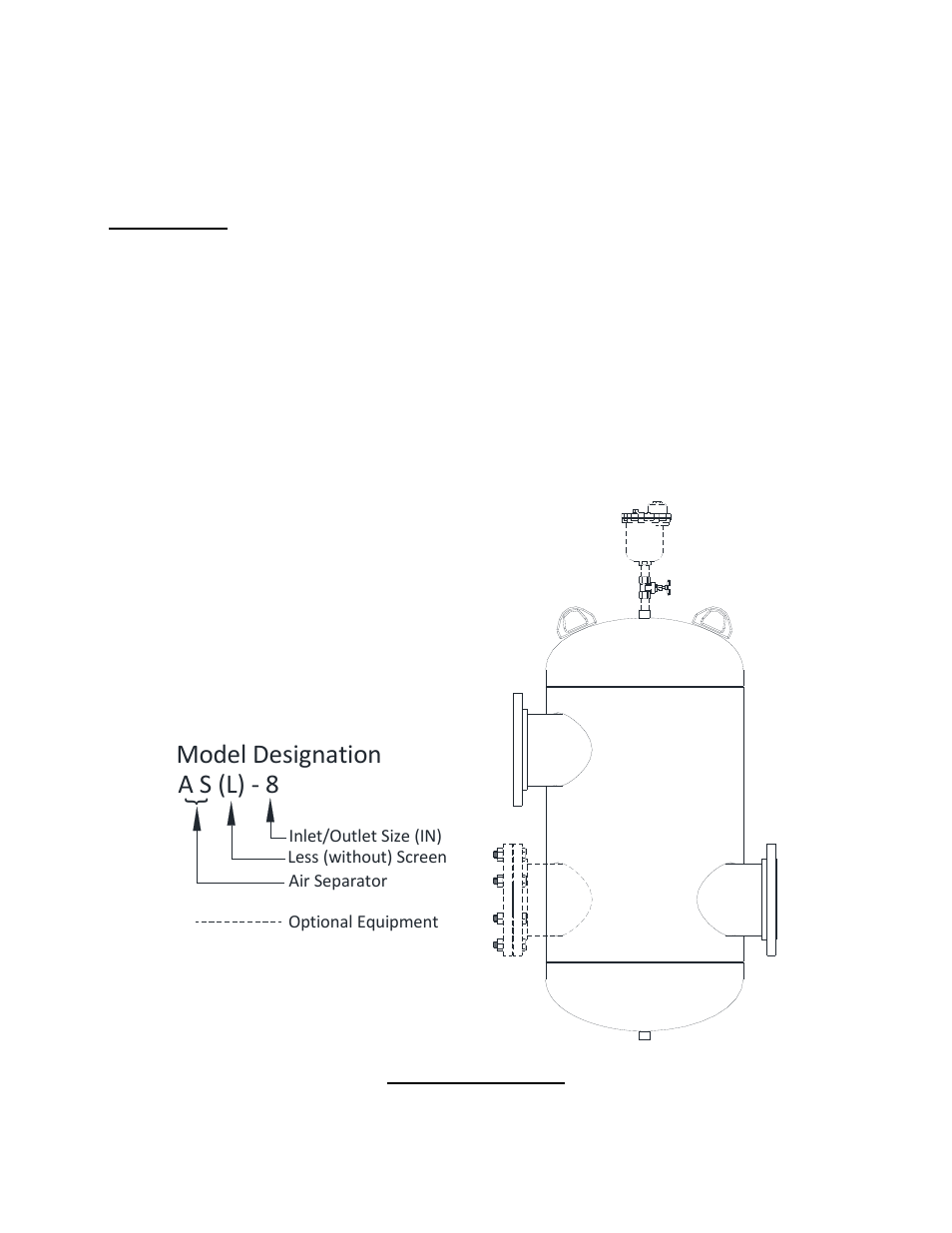 Model designation a s (l) ‐ 8 | Thrush ASL Air Separators User Manual | Page 4 / 12