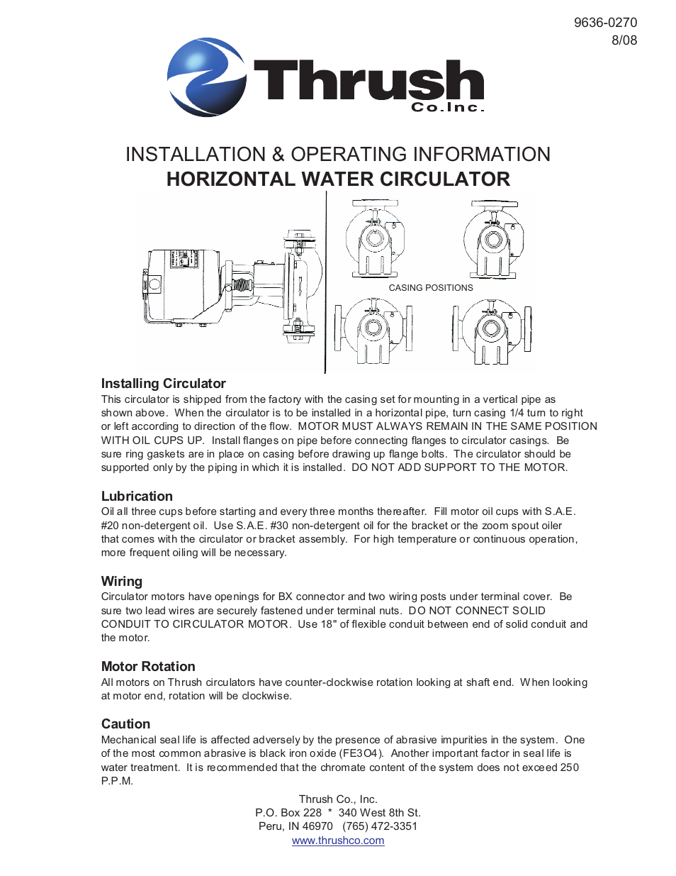 Thrush Horizontal Water CCirculators User Manual | 2 pages