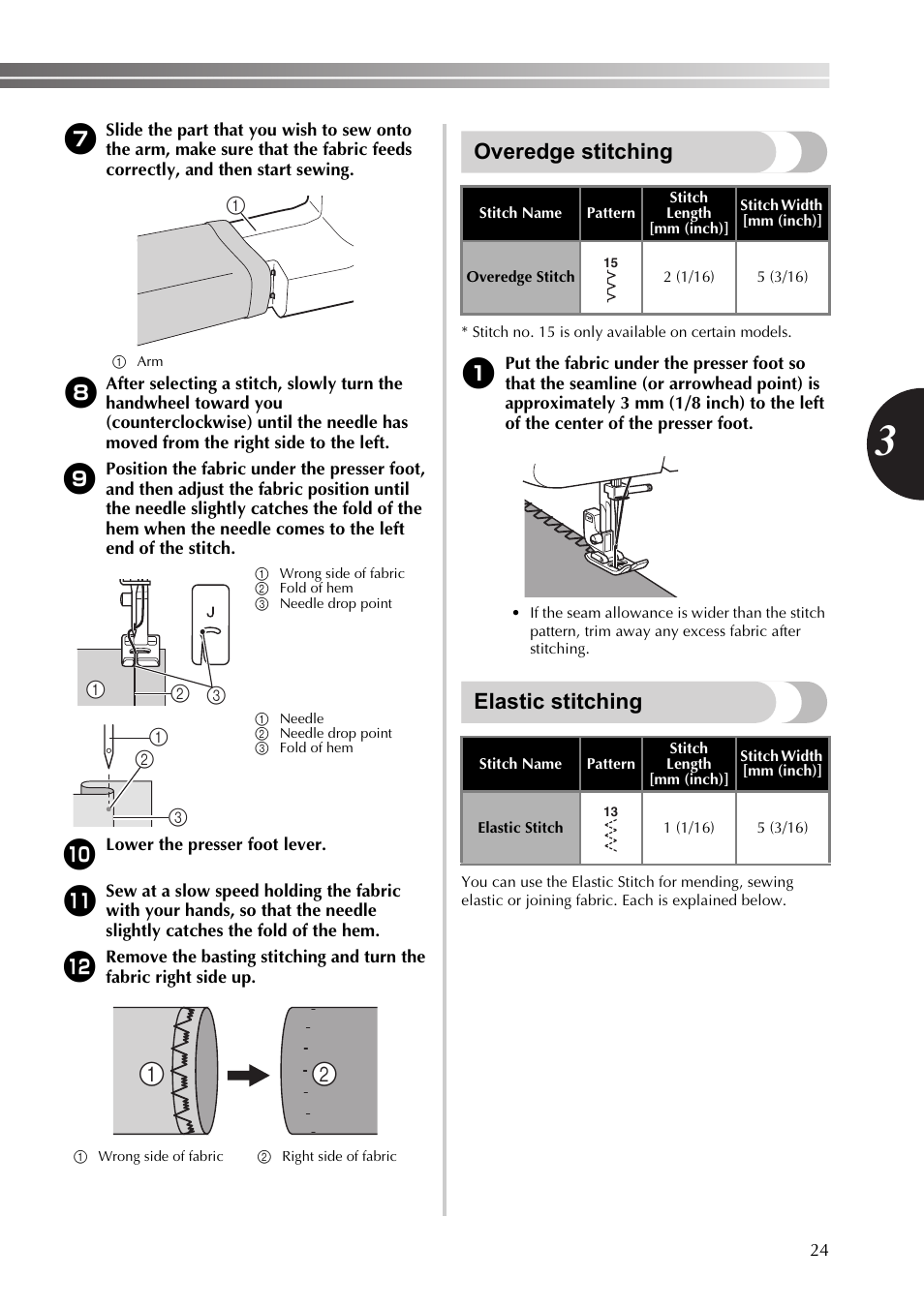 Overedge stitching, Elastic stitching, Overedge stitching elastic stitching | Brother 888-X56 User Manual | Page 25 / 40