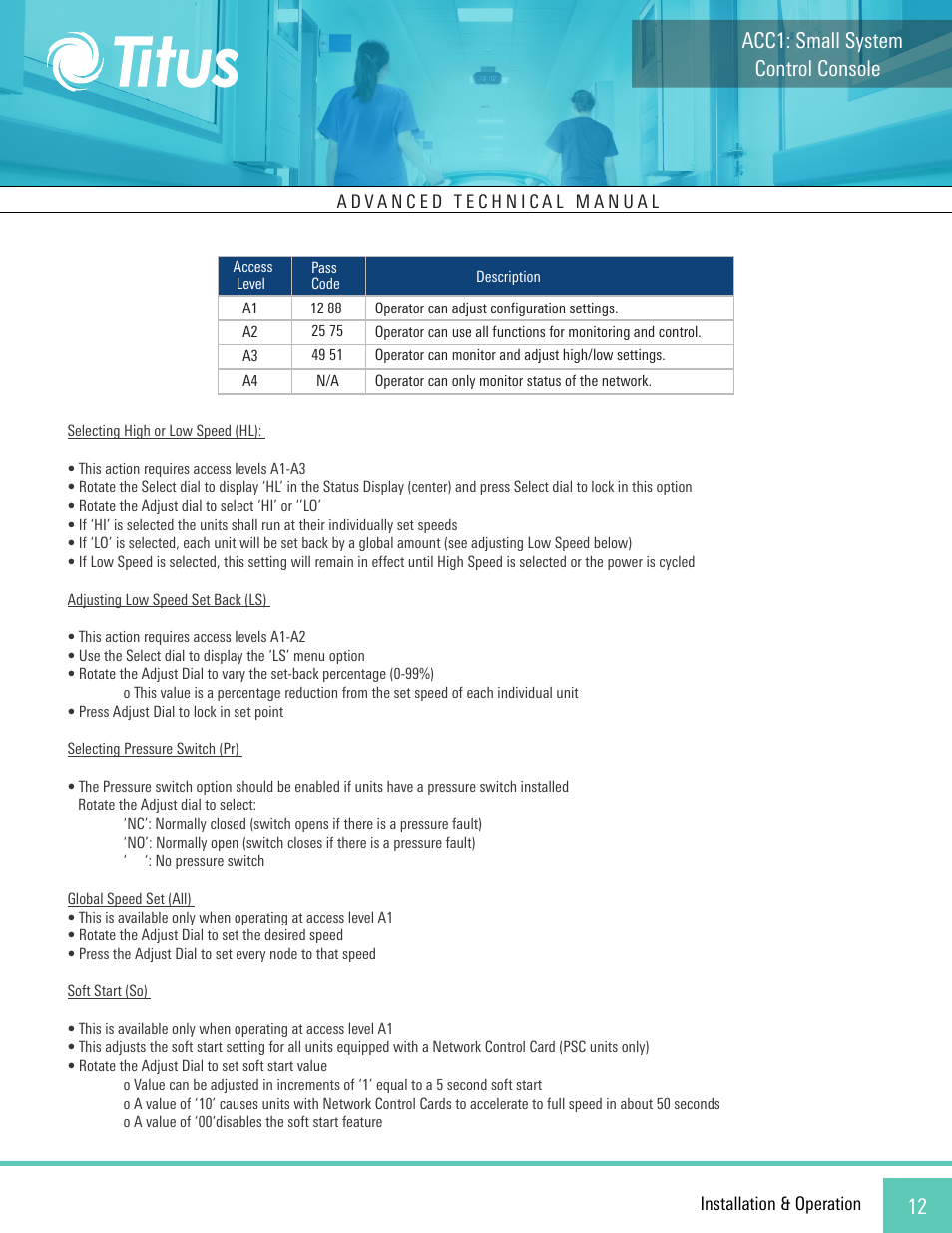 Control console acc1: small system | Titus ACC1 Small System Console User Manual | Page 12 / 12