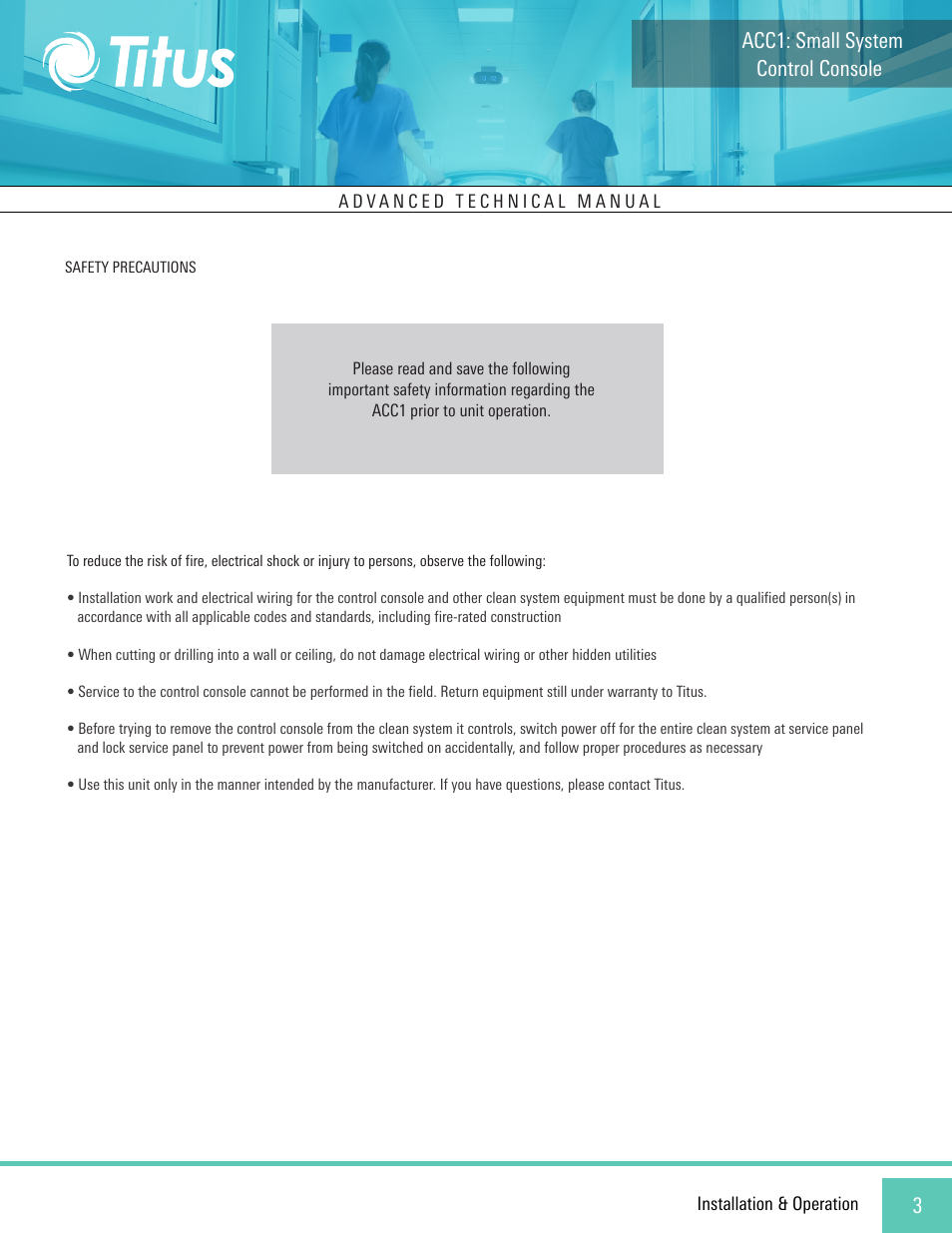 Control console acc1: small system | Titus ACC1 Small System Console User Manual | Page 3 / 12