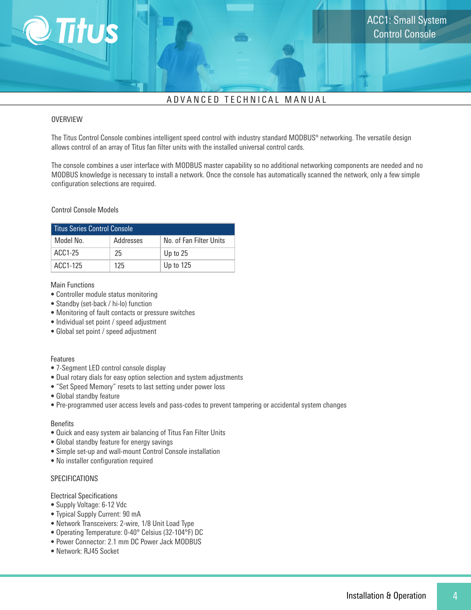 Control console acc1: small system | Titus ACC1 Small System Console User Manual | Page 4 / 12