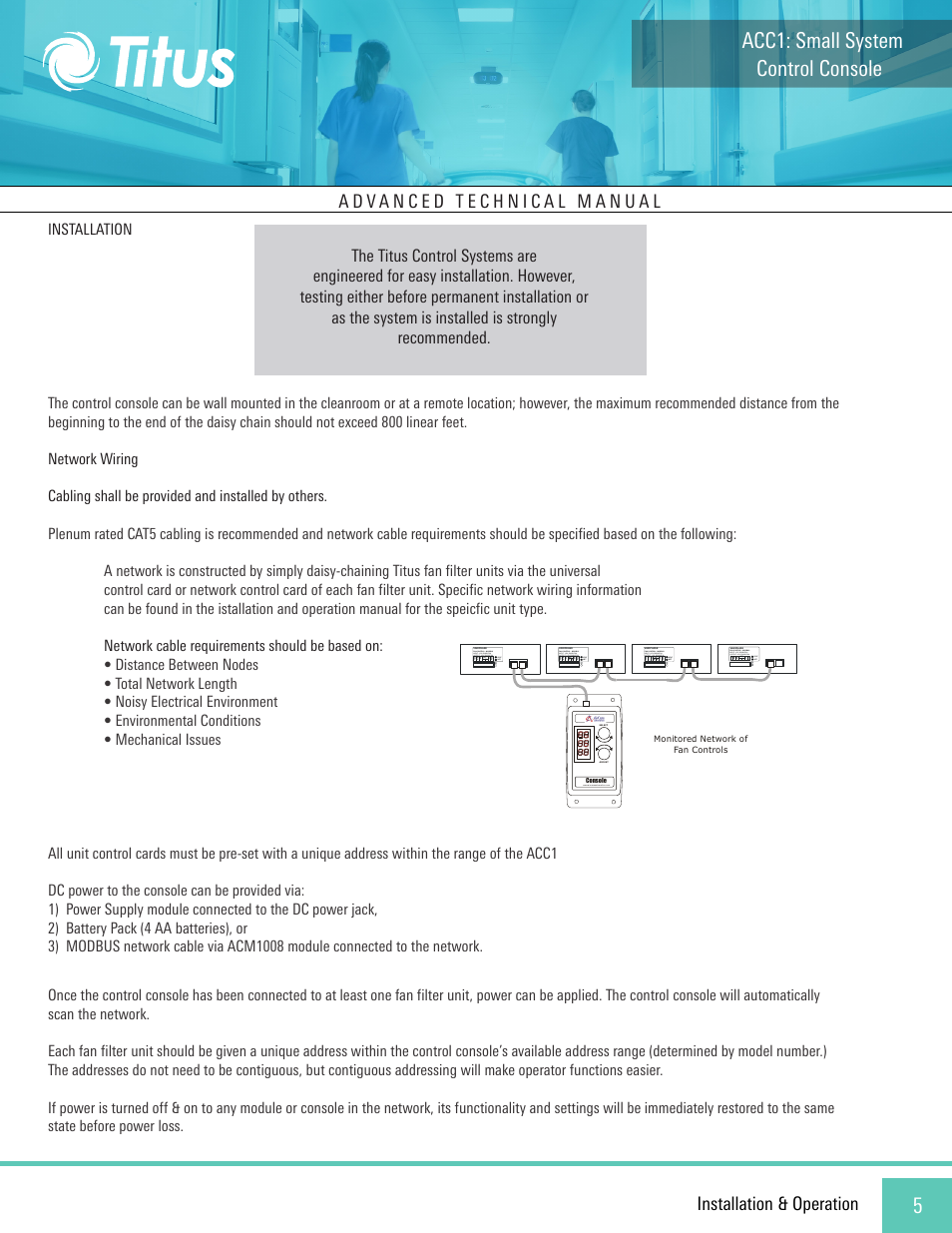 Control console acc1: small system, Installation & operation | Titus ACC1 Small System Console User Manual | Page 5 / 12