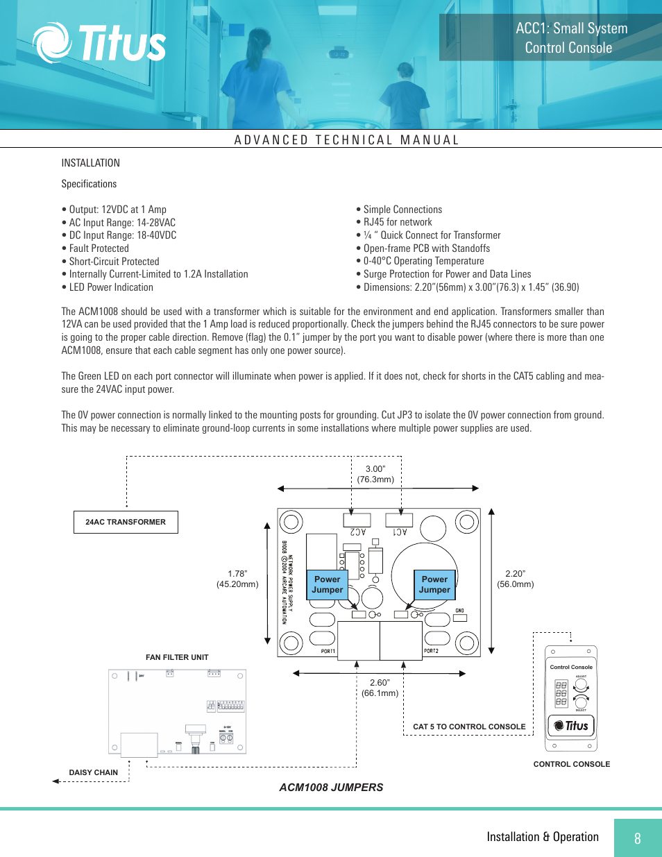 Control console acc1: small system, Installation & operation | Titus ACC1 Small System Console User Manual | Page 8 / 12