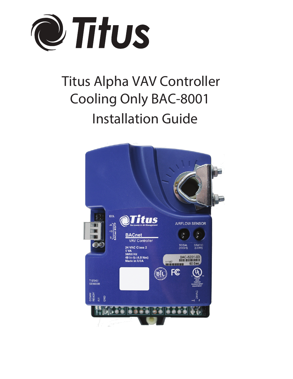 Titus Alpha BAC-8001/BAC-8201 Cooling Only User Manual | 21 pages