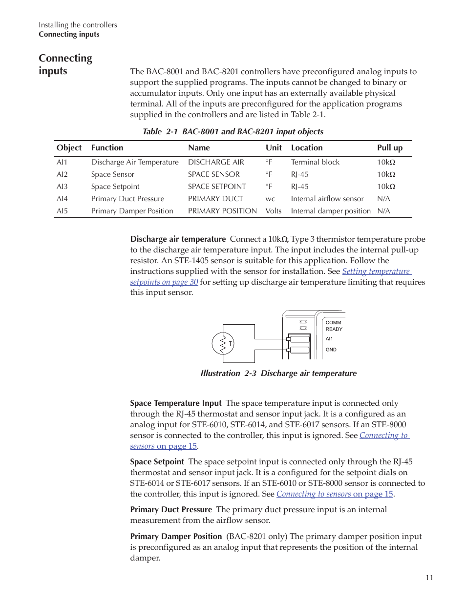 Bac-8001 draft222_14, Connecting inputs | Titus Alpha BAC-8001/BAC-8201 Cooling Only User Manual | Page 11 / 21