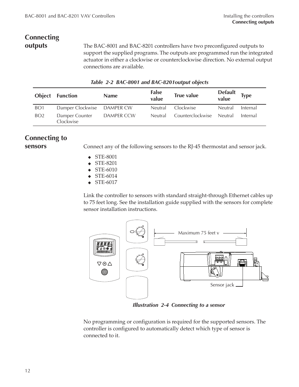 Bac-8001 draft222_15, Connecting outputs, Connecting to sensors | Titus Alpha BAC-8001/BAC-8201 Cooling Only User Manual | Page 12 / 21