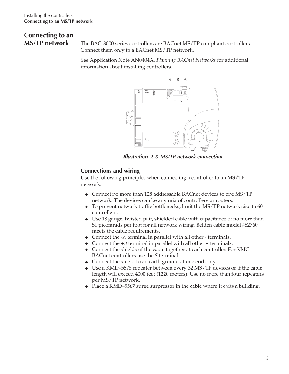 Bac-8001 draft222_16, Connecting to an ms/tp network | Titus Alpha BAC-8001/BAC-8201 Cooling Only User Manual | Page 13 / 21