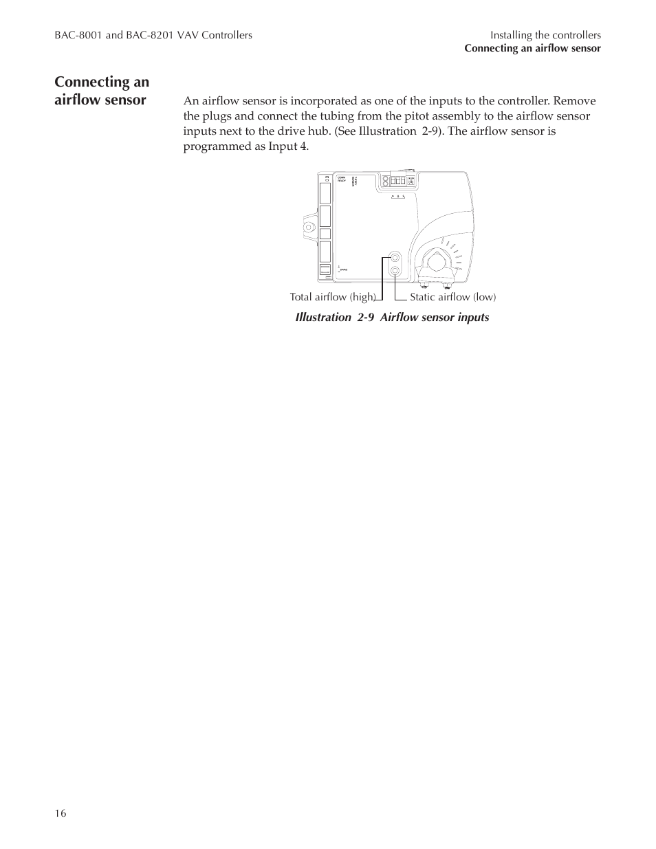 Bac-8001 draft222_19, Connecting an airflow sensor | Titus Alpha BAC-8001/BAC-8201 Cooling Only User Manual | Page 16 / 21