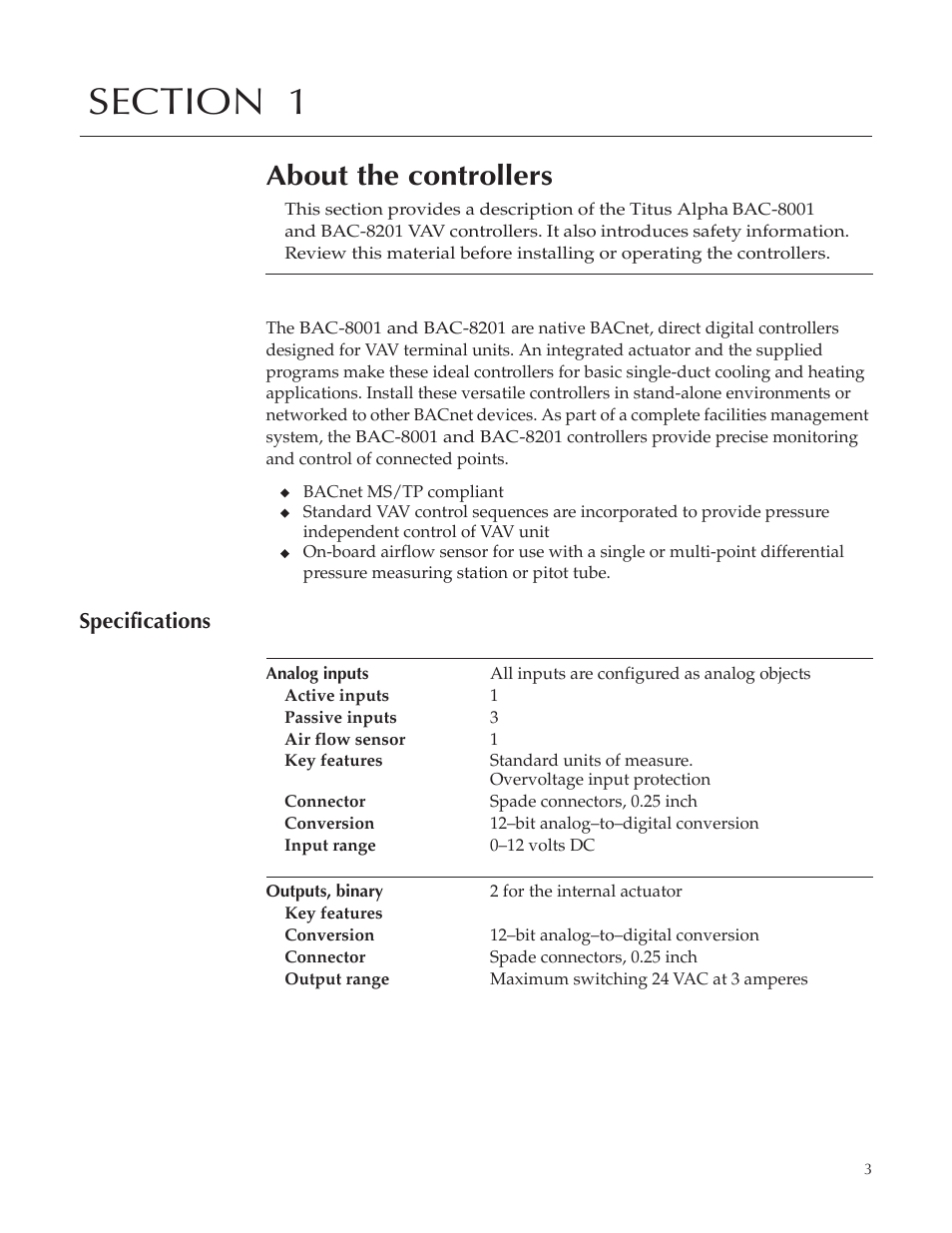 Bac-8001 draft222_ 5, About the controllers | Titus Alpha BAC-8001/BAC-8201 Cooling Only User Manual | Page 3 / 21