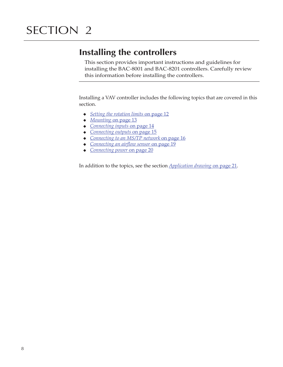 Bac-8001 draft222_11, Installing the controllers | Titus Alpha BAC-8001/BAC-8201 Cooling Only User Manual | Page 8 / 21