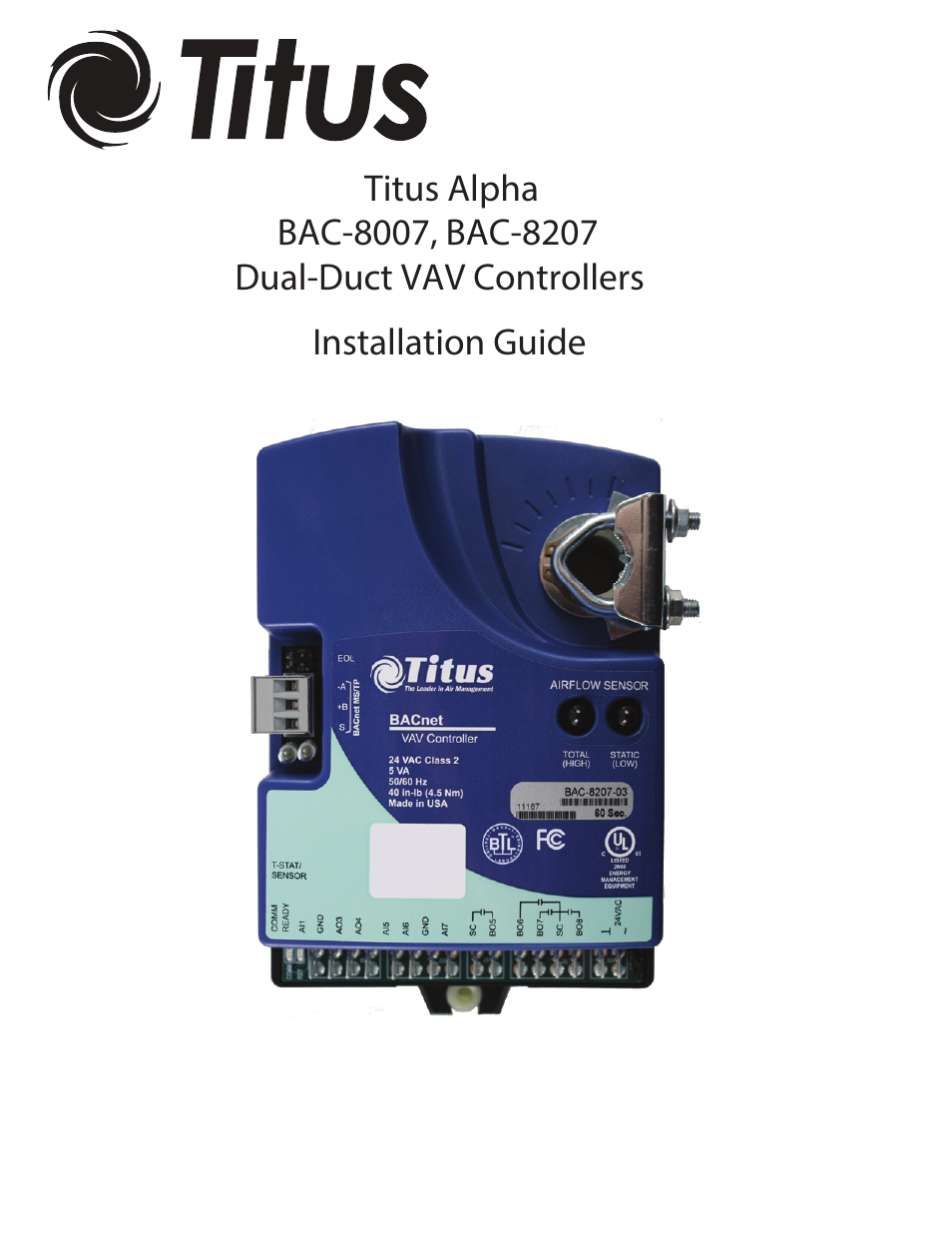 Titus Alpha BAC-8007/BAC-8207 Dual Duct User Manual | 26 pages