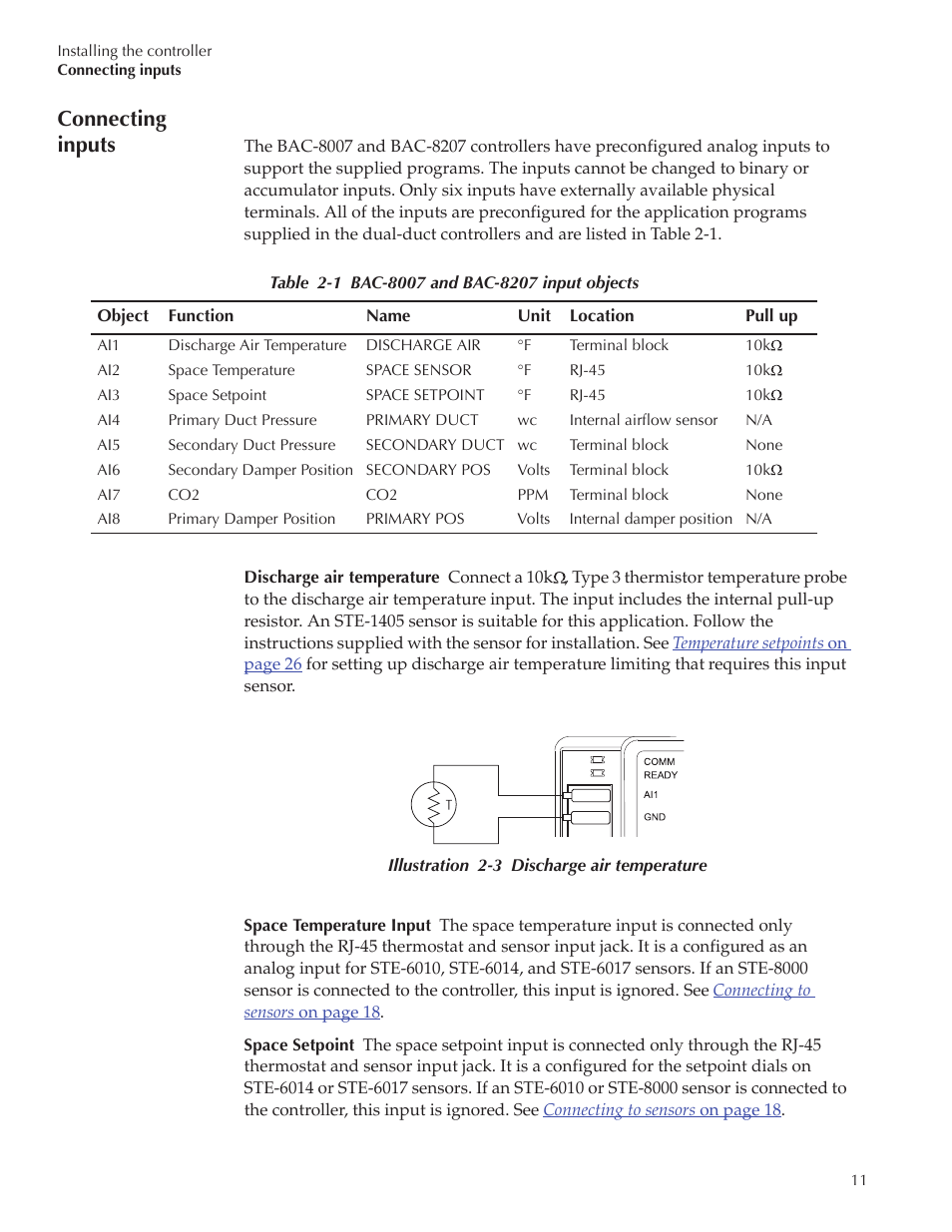 Bac-8007 draft7_14, Connecting inputs | Titus Alpha BAC-8007/BAC-8207 Dual Duct User Manual | Page 11 / 26