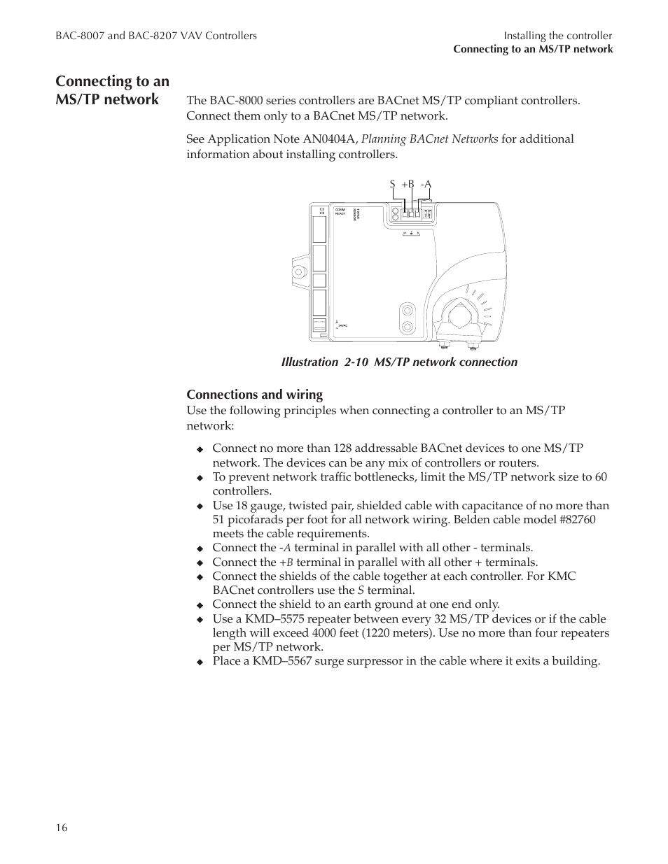 Bac-8007 draft7_19, Connecting to an ms/tp network | Titus Alpha BAC-8007/BAC-8207 Dual Duct User Manual | Page 16 / 26