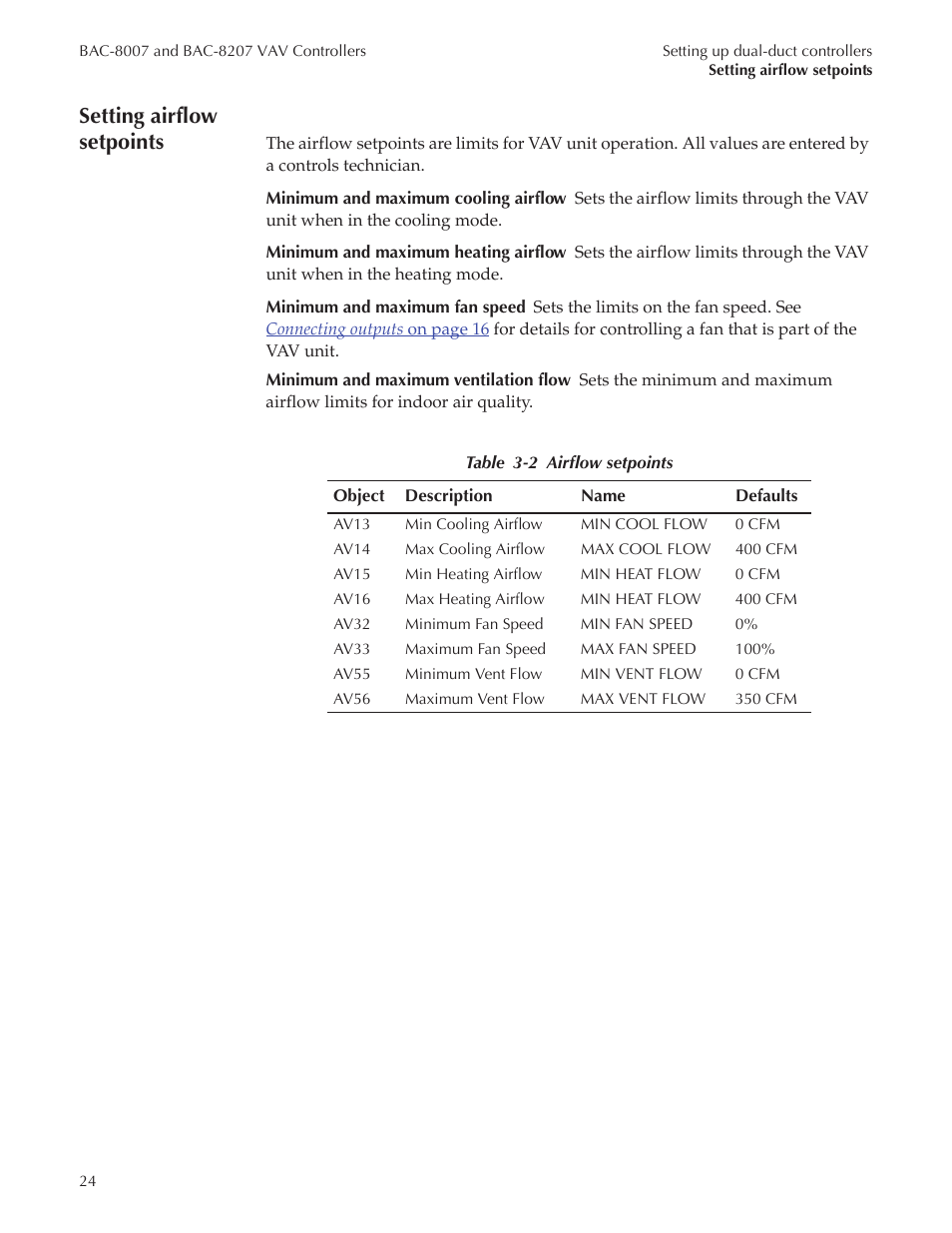 Bac-8007 draft7_27, Setting airflow setpoints | Titus Alpha BAC-8007/BAC-8207 Dual Duct User Manual | Page 24 / 26