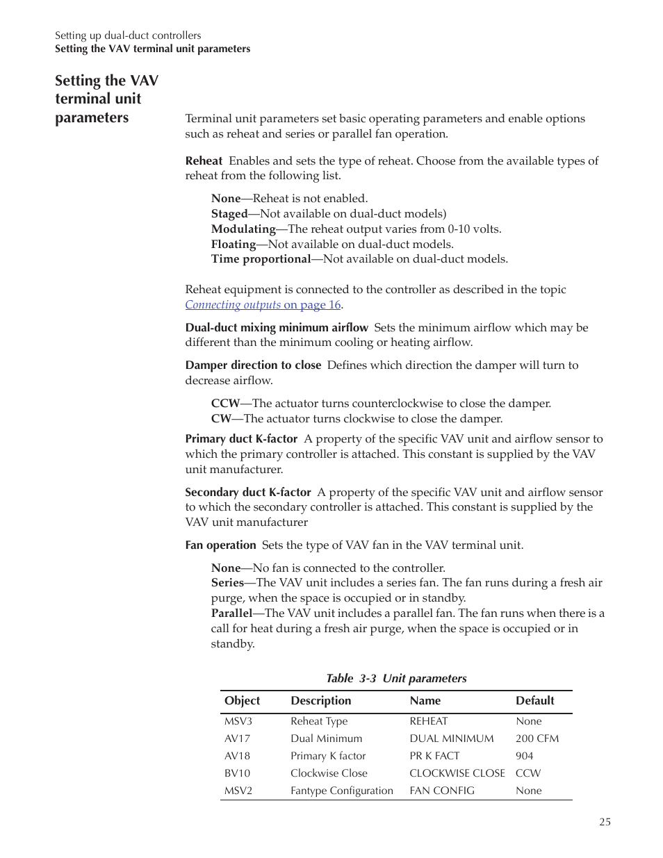 Bac-8007 draft7_28, Setting the vav terminal unit parameters | Titus Alpha BAC-8007/BAC-8207 Dual Duct User Manual | Page 25 / 26