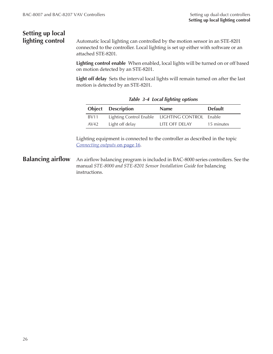 Bac-8007 draft7_29, Setting up local lighting control, Balancing airflow | Titus Alpha BAC-8007/BAC-8207 Dual Duct User Manual | Page 26 / 26