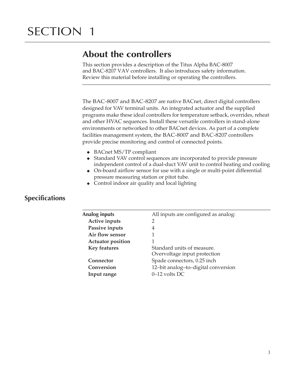 Bac-8007 draft7_ 5, About the controllers | Titus Alpha BAC-8007/BAC-8207 Dual Duct User Manual | Page 3 / 26