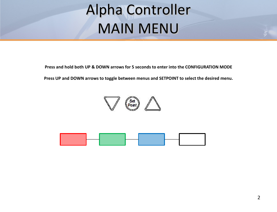 Alpha controller main menu | Titus Alpha Commissioning Guide User Manual | Page 2 / 5