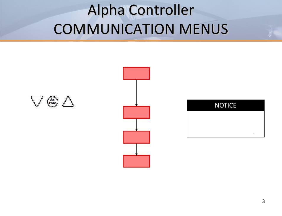 Alpha controller communication menus, Notice | Titus Alpha Commissioning Guide User Manual | Page 3 / 5