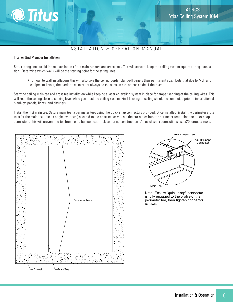 Atlas ceiling system iom, Aorcs, Installation & operation | Titus Atlas Operating Room Ceiling System (AORCS) User Manual | Page 6 / 10