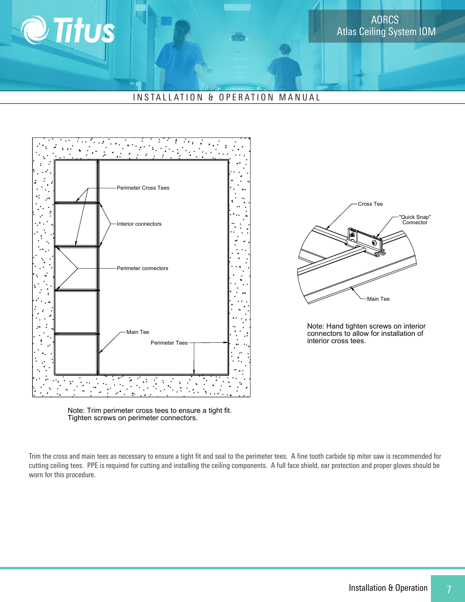 Atlas ceiling system iom, Aorcs 7, Installation & operation | Titus Atlas Operating Room Ceiling System (AORCS) User Manual | Page 7 / 10