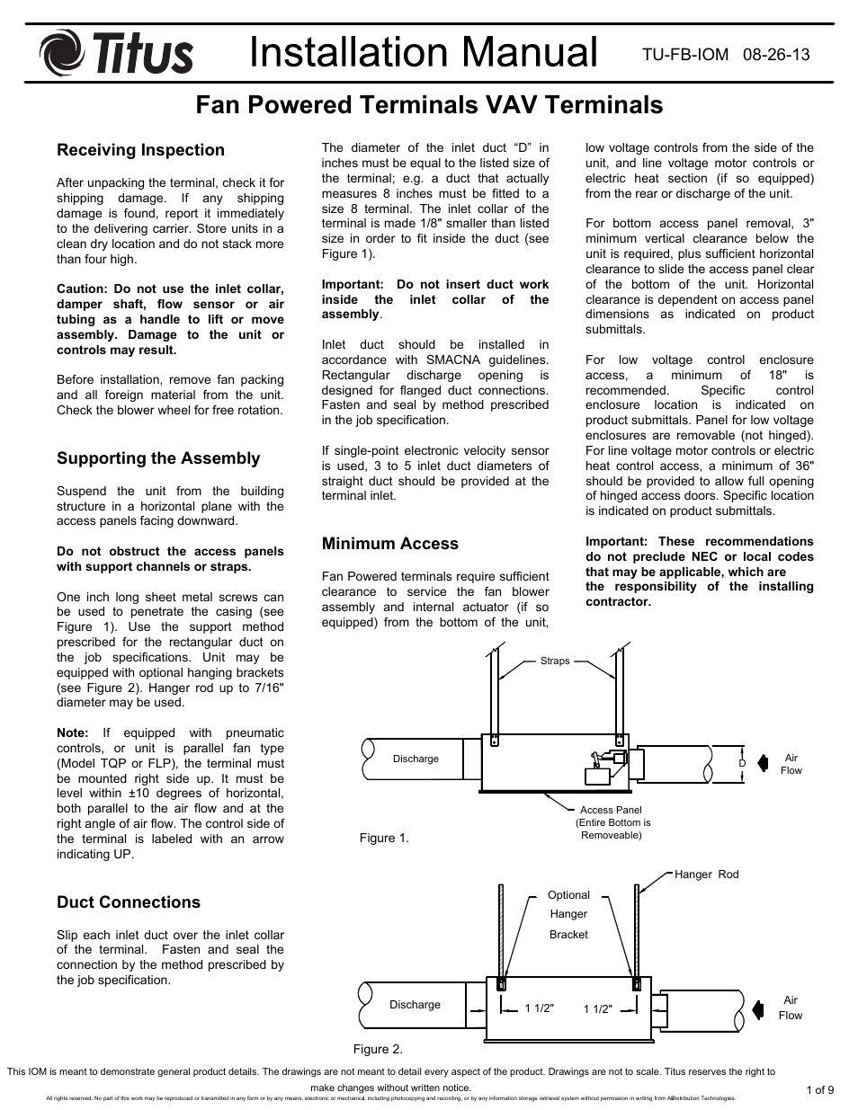 Titus Fan Powered Term. IOM User Manual | 9 pages