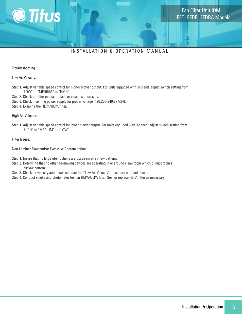 Ffd, ffdr, ffdra models fan filter unit iom | Titus FFD/FFDR/FFDRA User Manual | Page 6 / 16