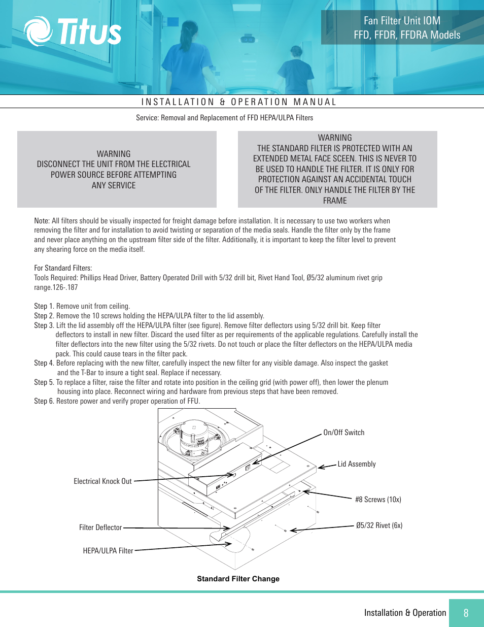 Ffd, ffdr, ffdra models fan filter unit iom | Titus FFD/FFDR/FFDRA User Manual | Page 8 / 16