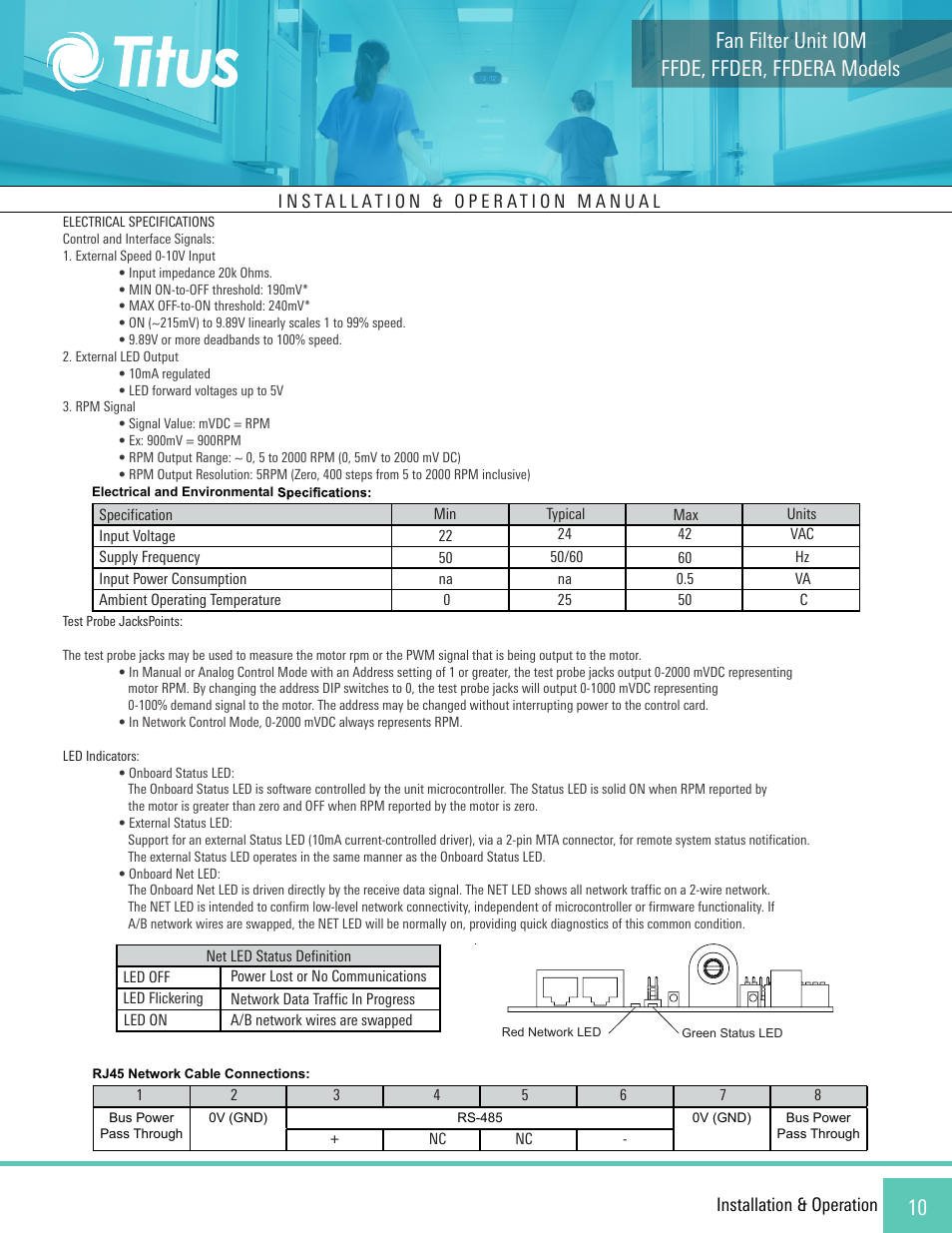 Ffde, ffder, ffdera models fan filter unit iom, Installation & operation | Titus FFDE/FFDER/FFDERA User Manual | Page 10 / 27