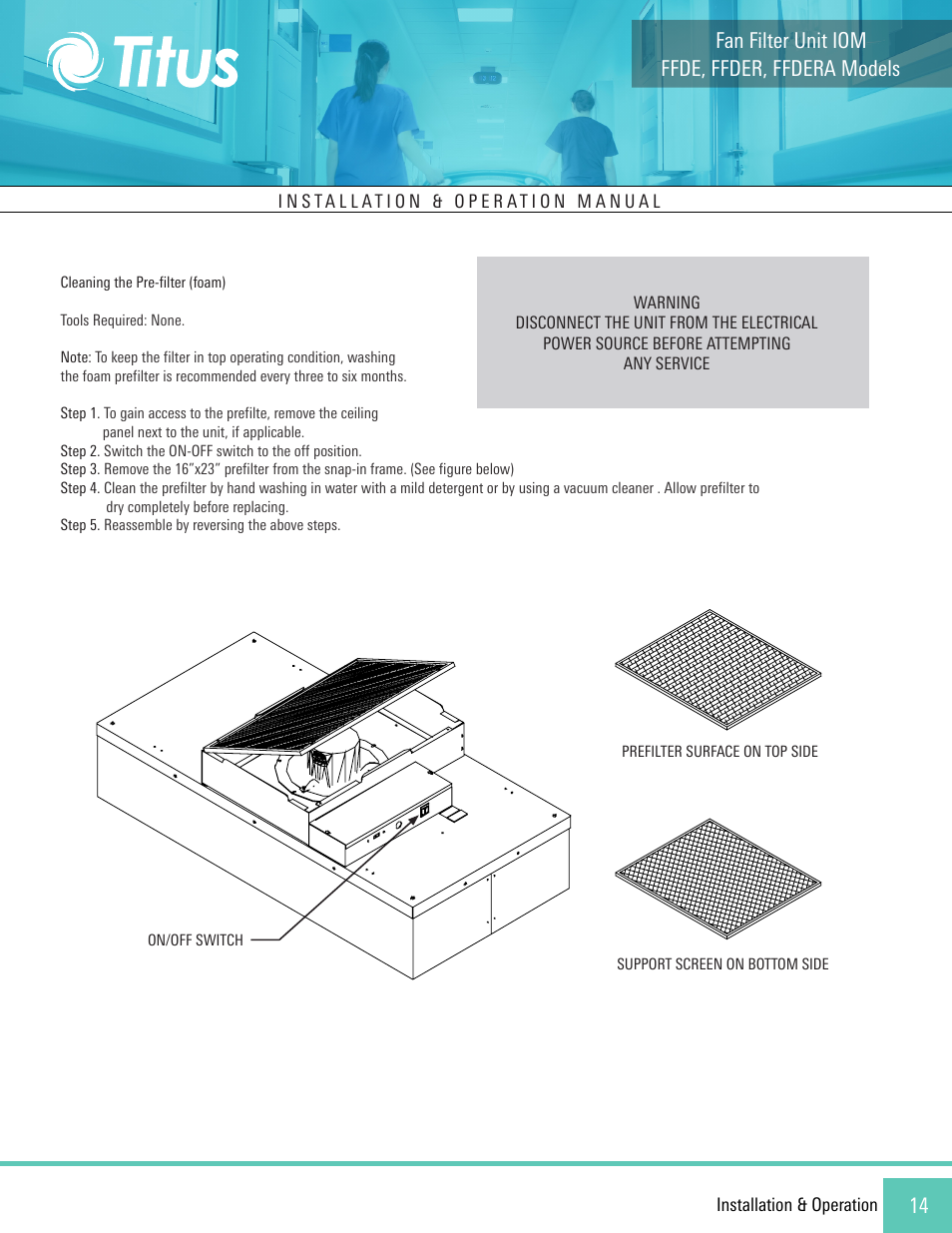 Ffde, ffder, ffdera models fan filter unit iom | Titus FFDE/FFDER/FFDERA User Manual | Page 14 / 27