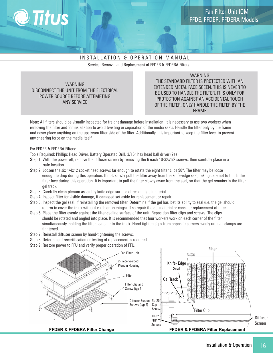 Ffde, ffder, ffdera models fan filter unit iom | Titus FFDE/FFDER/FFDERA User Manual | Page 16 / 27