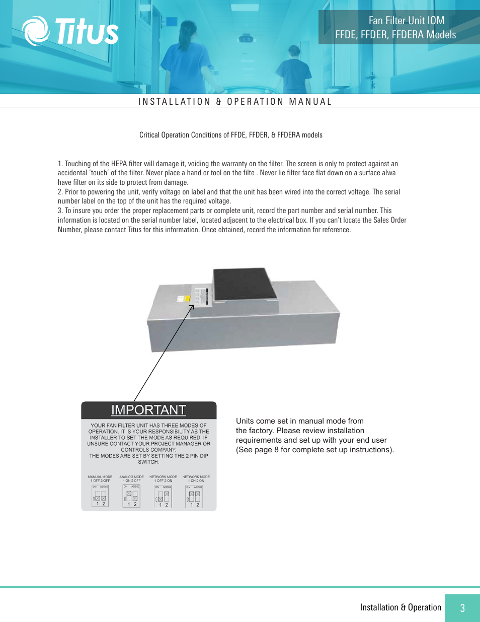 Ffde, ffder, ffdera models fan filter unit iom | Titus FFDE/FFDER/FFDERA User Manual | Page 3 / 27