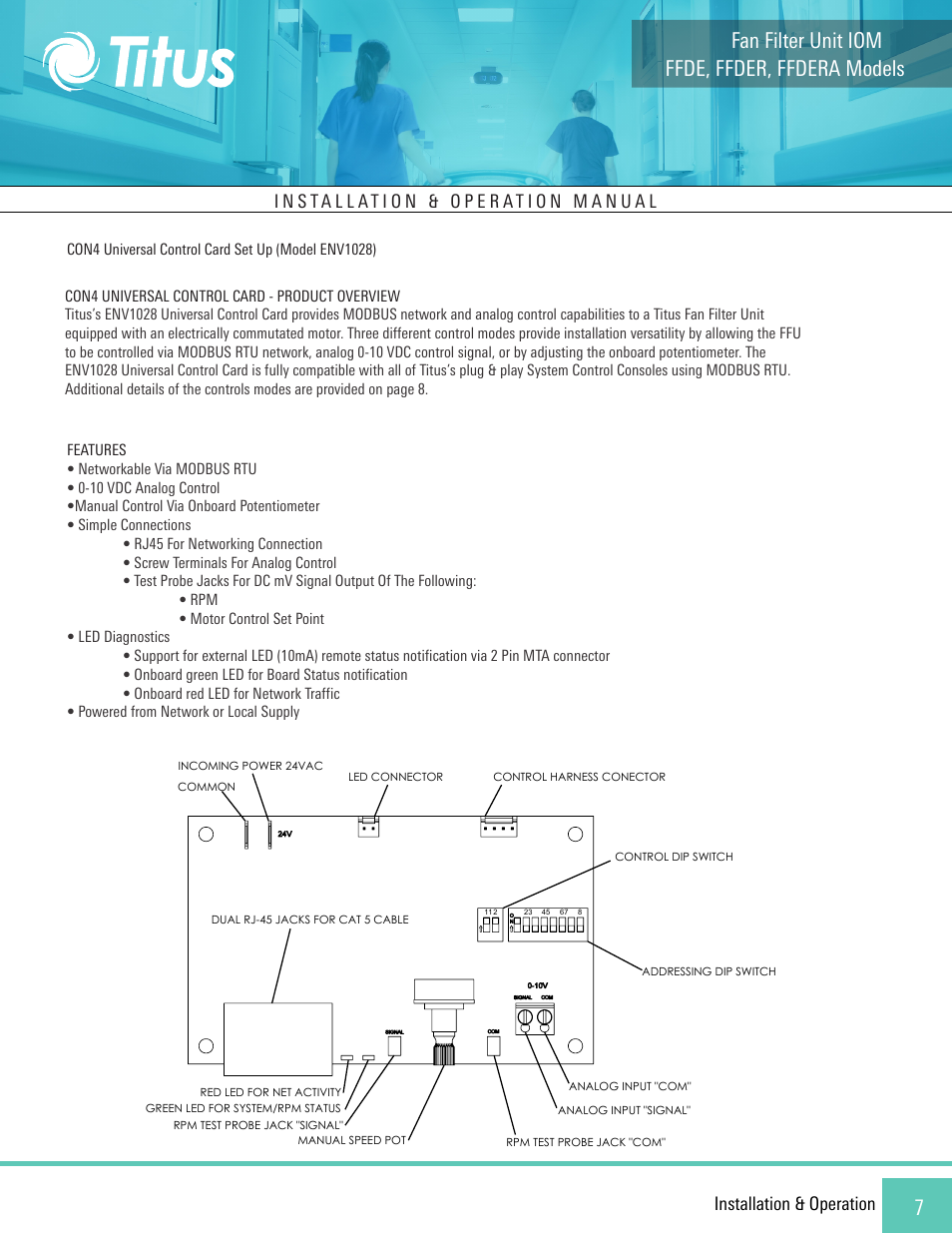 Ffde, ffder, ffdera models fan filter unit iom, Installation & operation | Titus FFDE/FFDER/FFDERA User Manual | Page 7 / 27