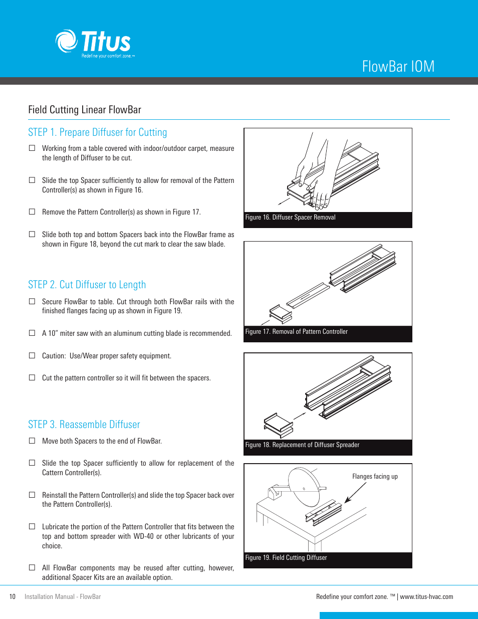Flowbar iom, Step 2. cut diffuser to length, Step 3. reassemble diffuser | Titus FlowBar IOM User Manual | Page 10 / 16