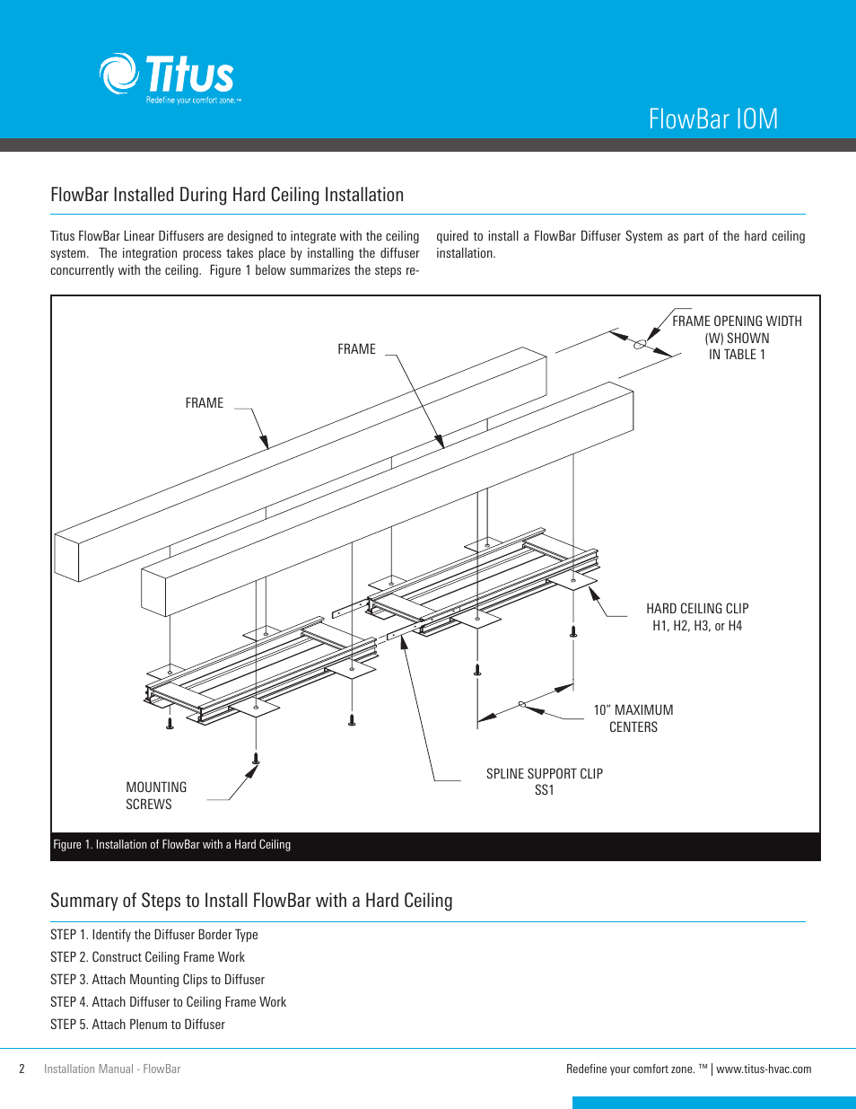 Flowbar iom, Flowbar installed during hard ceiling installation | Titus FlowBar IOM User Manual | Page 2 / 16