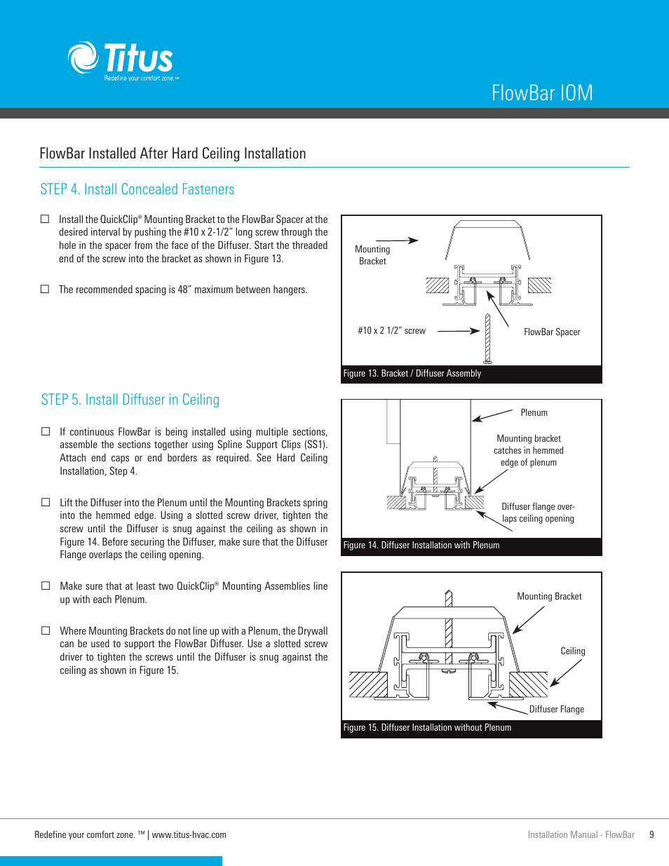 Flowbar iom, Step 5. install diffuser in ceiling | Titus FlowBar IOM User Manual | Page 9 / 16