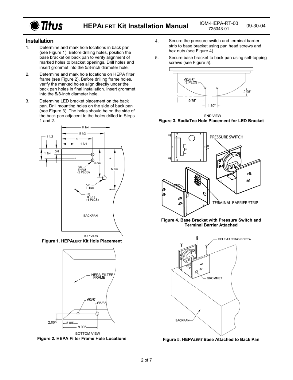 Hepa, Kit installation manual, Installation | Titus HEPAlert IOM for RadiaTec Diffusers User Manual | Page 2 / 7