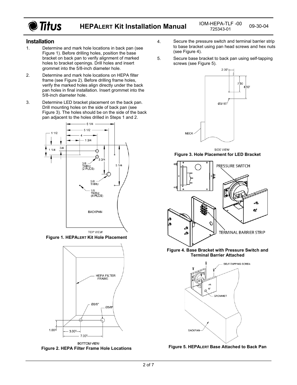 Hepa, Kit installation manual, Installation | Titus HEPAlert IOM for TLF Diffusers User Manual | Page 2 / 7