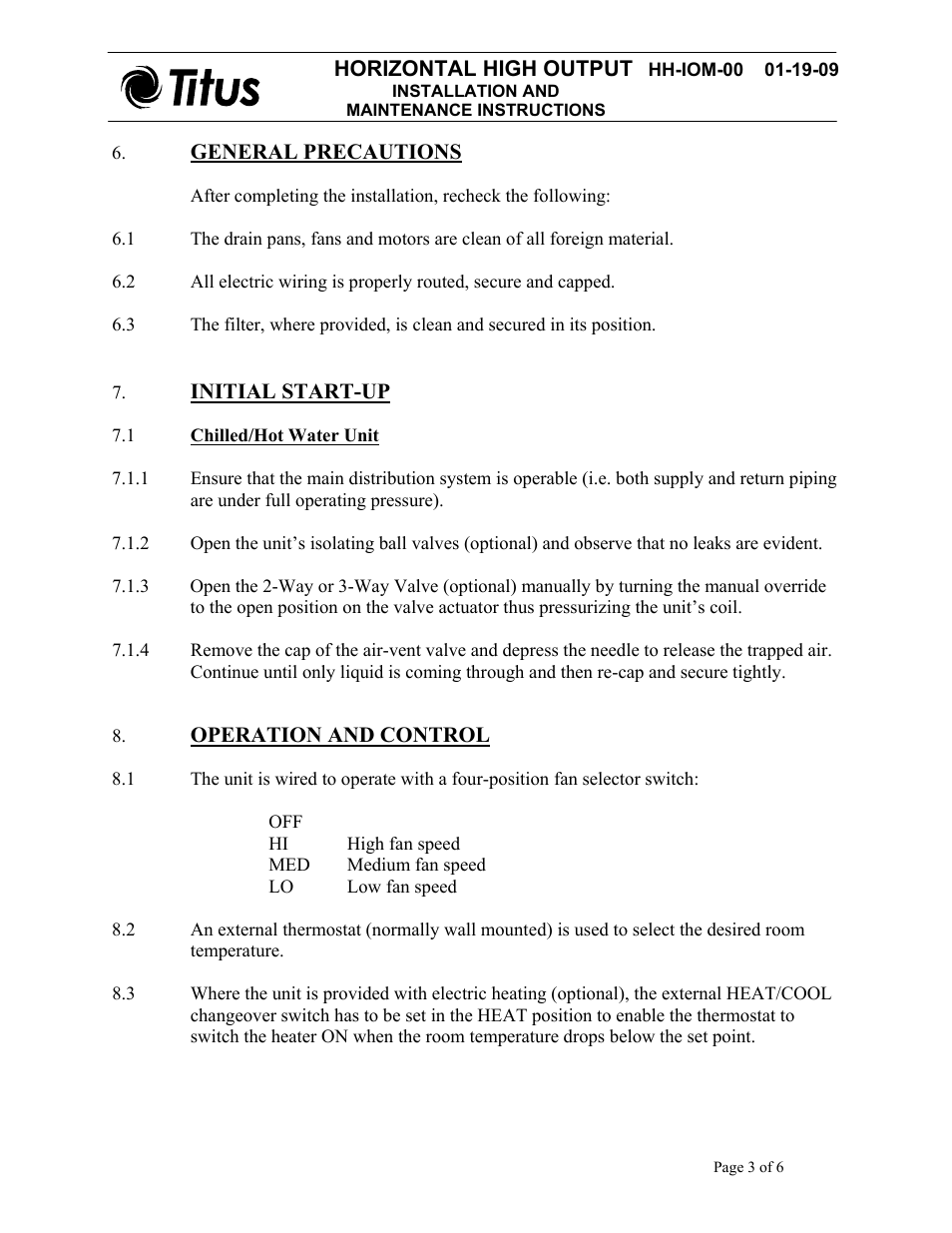 Titus Horizontal High Output IOM User Manual | Page 3 / 6