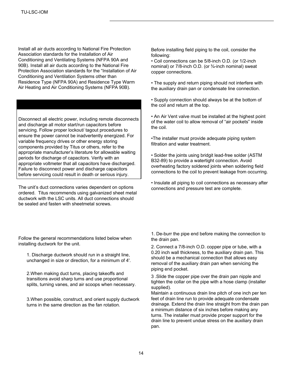 Installation - mechanical | Titus LSC IOM User Manual | Page 14 / 27