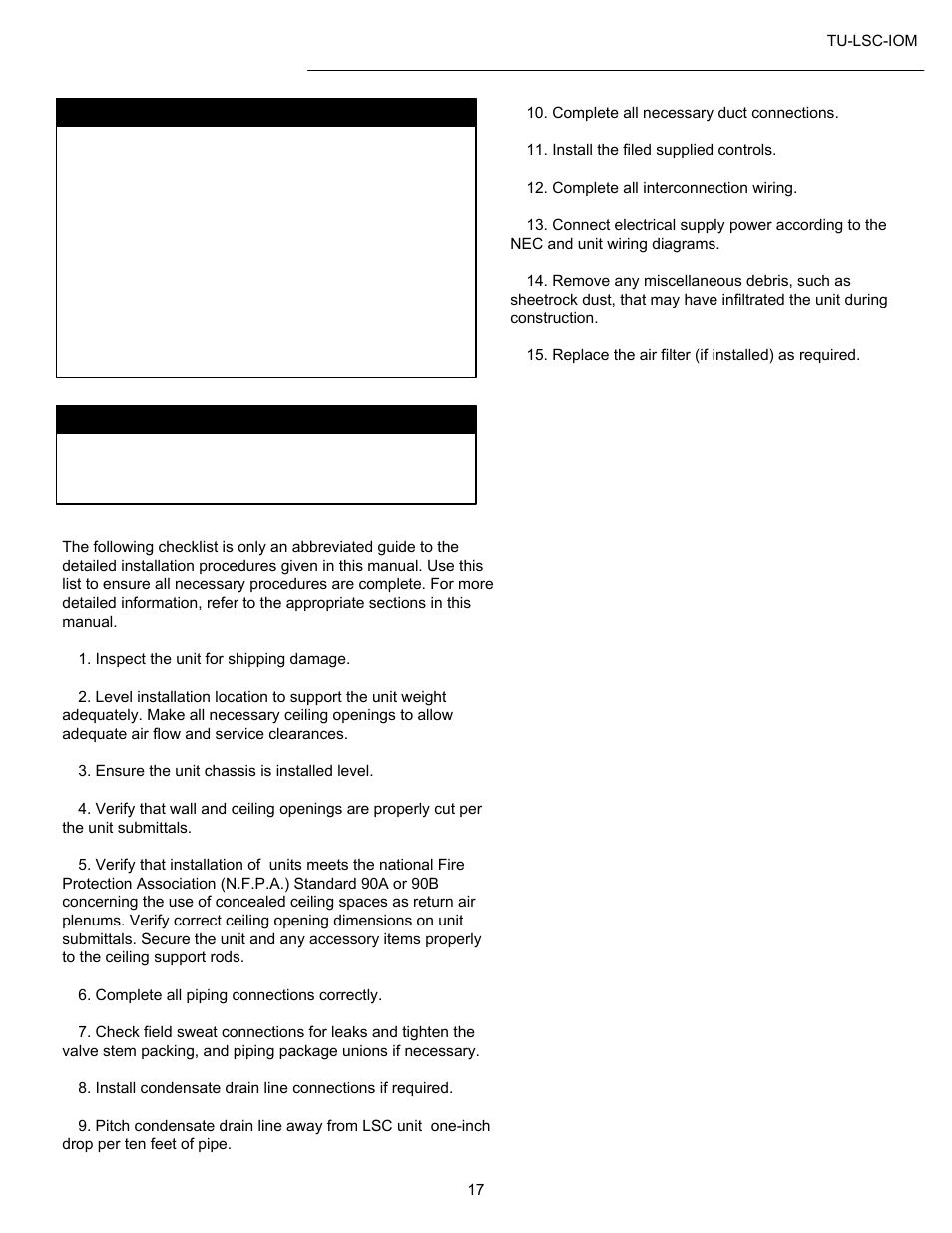 Installation checklist | Titus LSC IOM User Manual | Page 17 / 27