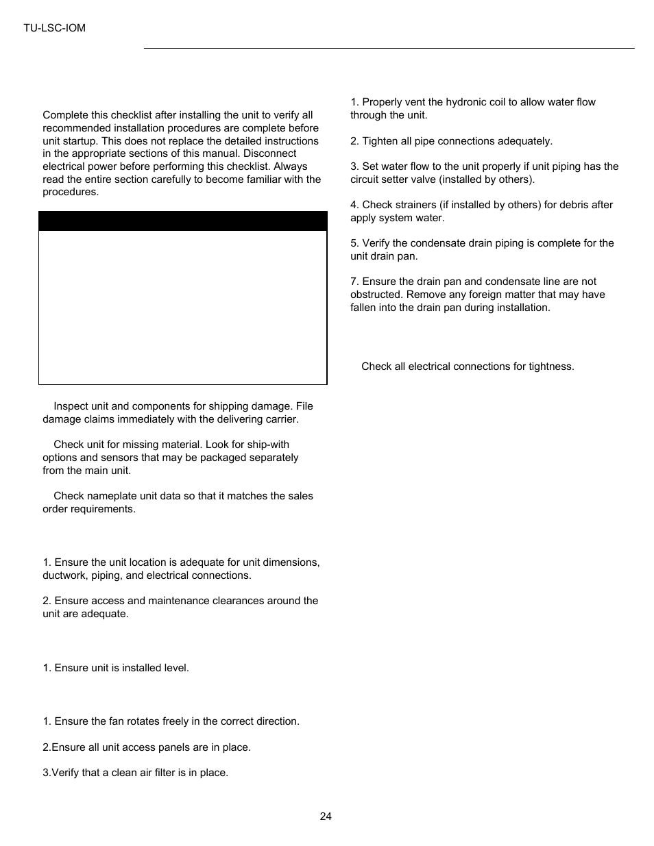 Pre start-up | Titus LSC IOM User Manual | Page 24 / 27