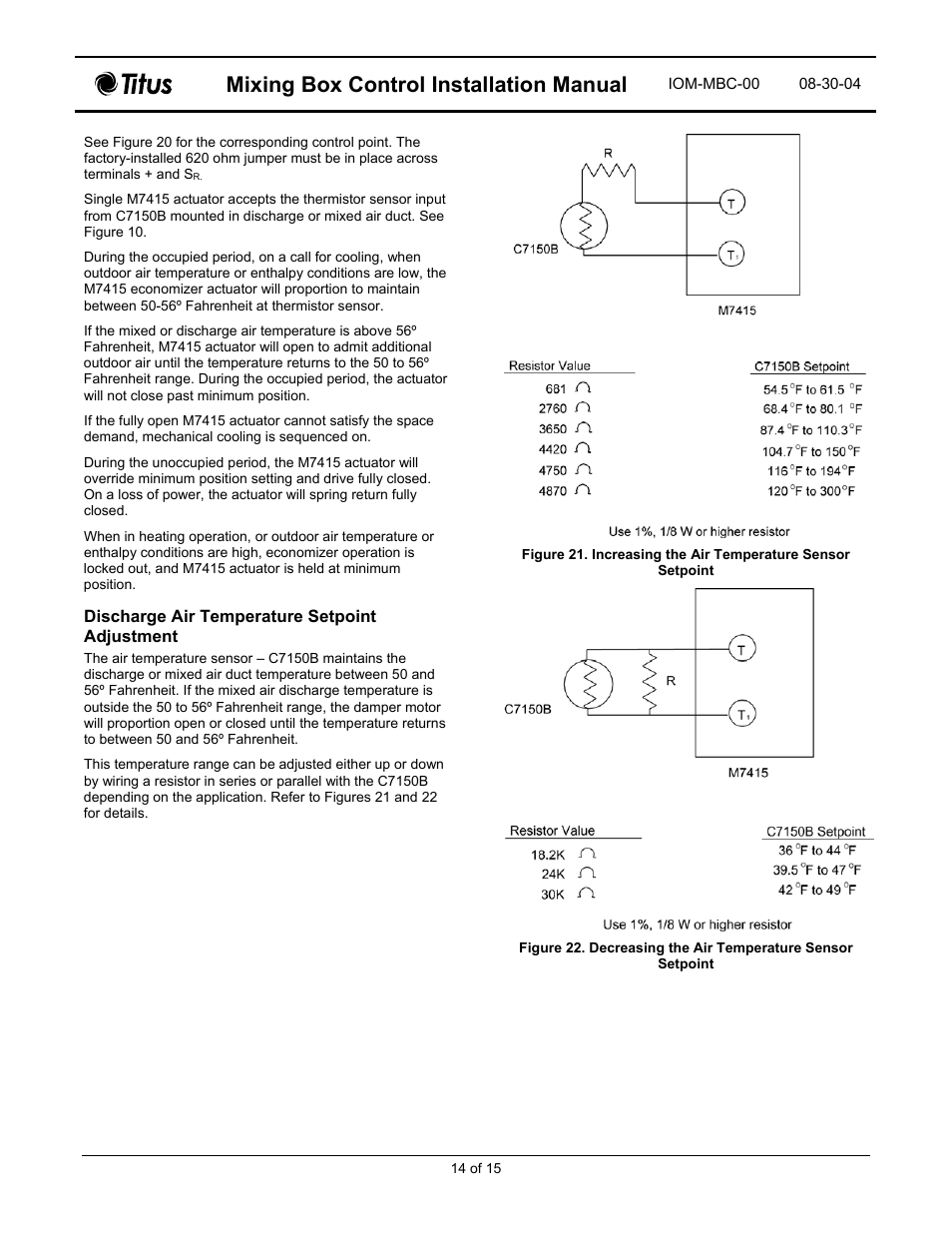 Mixing box control installation manual | Titus Mixing Box Controls IOM User Manual | Page 14 / 15