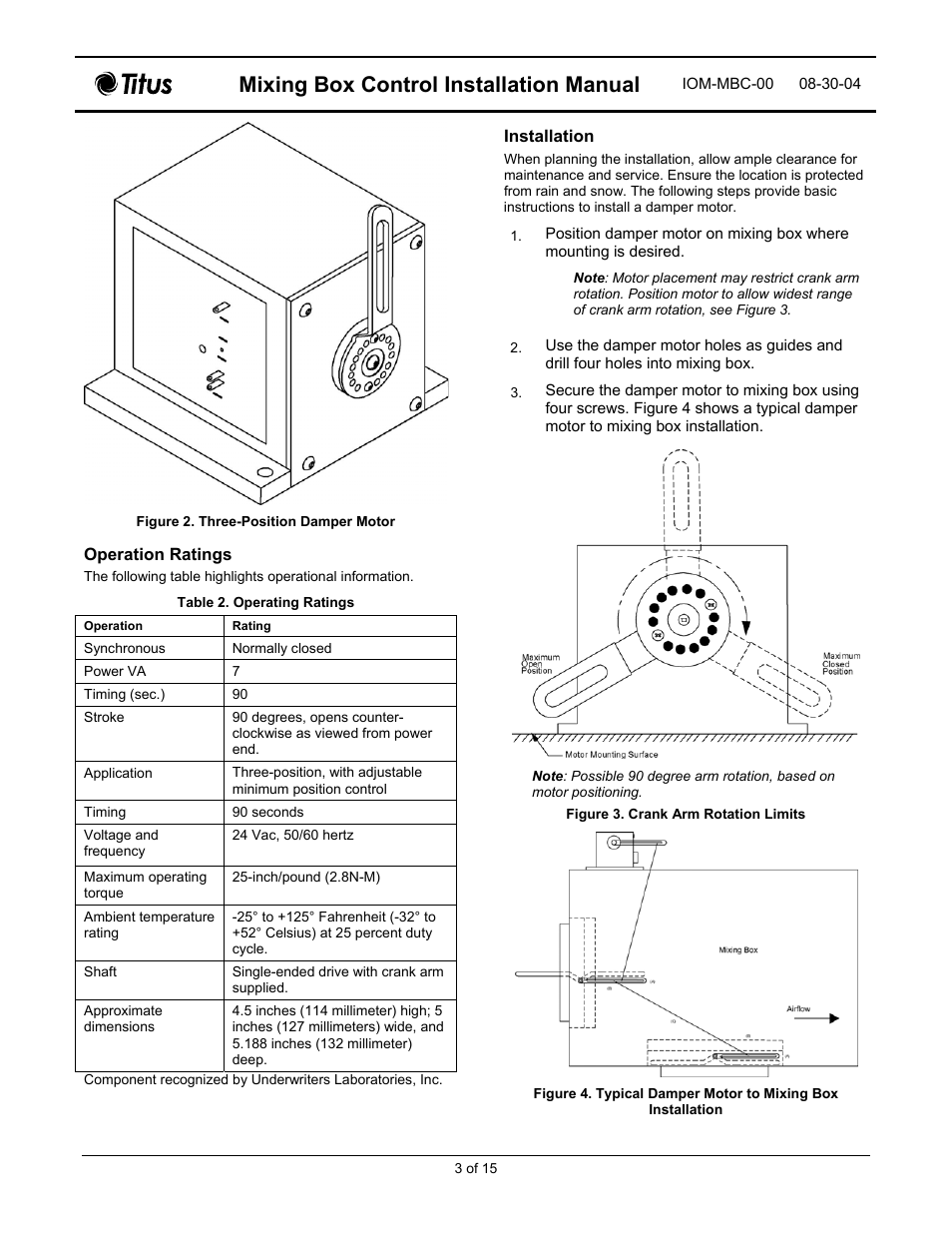 Mixing box control installation manual | Titus Mixing Box Controls IOM User Manual | Page 3 / 15