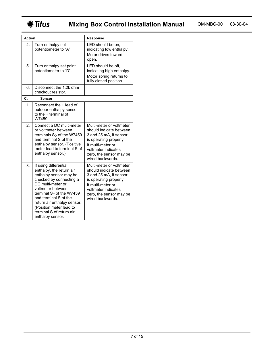 Mixing box control installation manual | Titus Mixing Box Controls IOM User Manual | Page 7 / 15