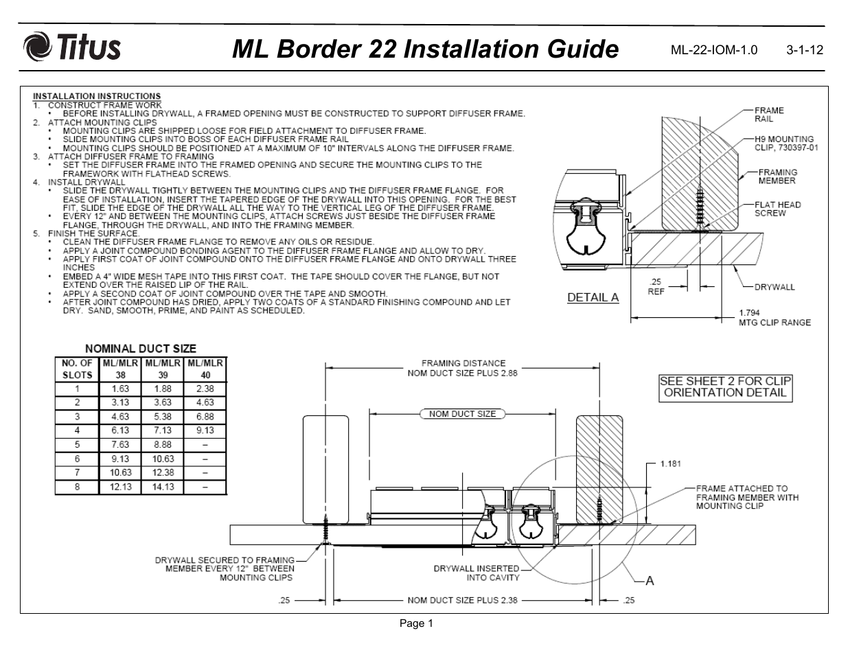 Titus ML Border 22 User Manual | 2 pages