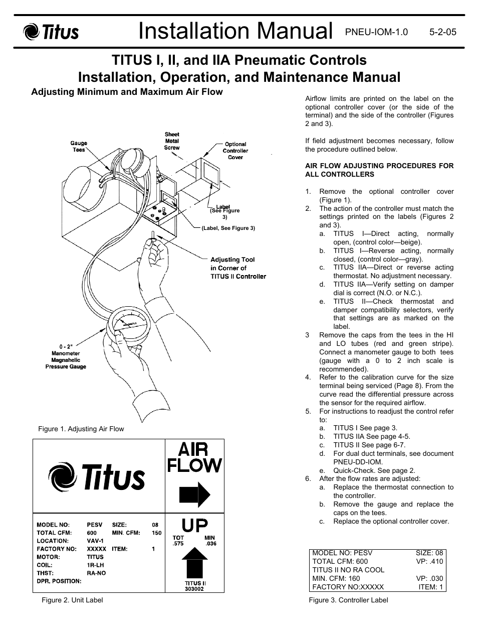 Titus Pneumatic Controls IOM User Manual | 10 pages