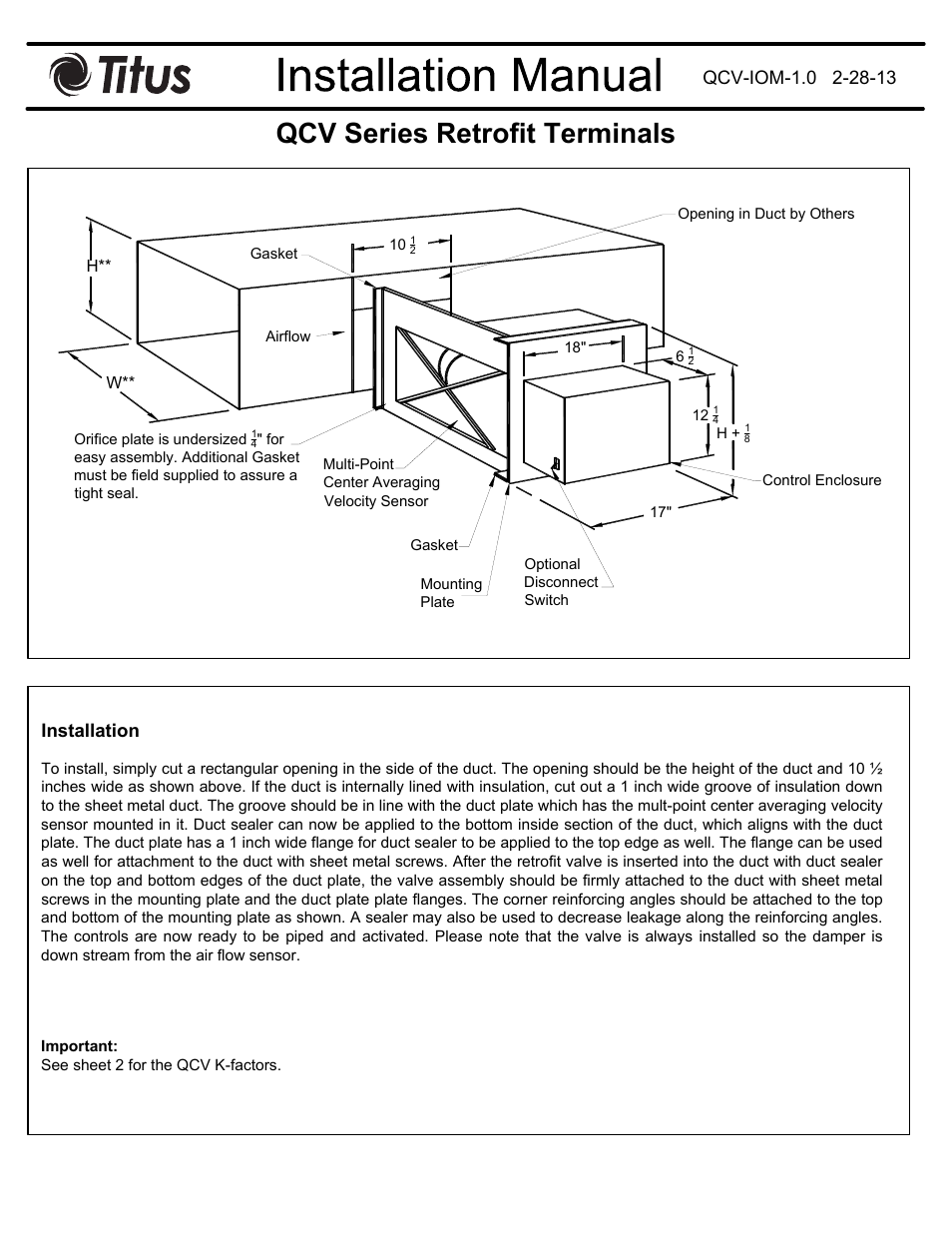 Titus QCV IOM User Manual | 2 pages