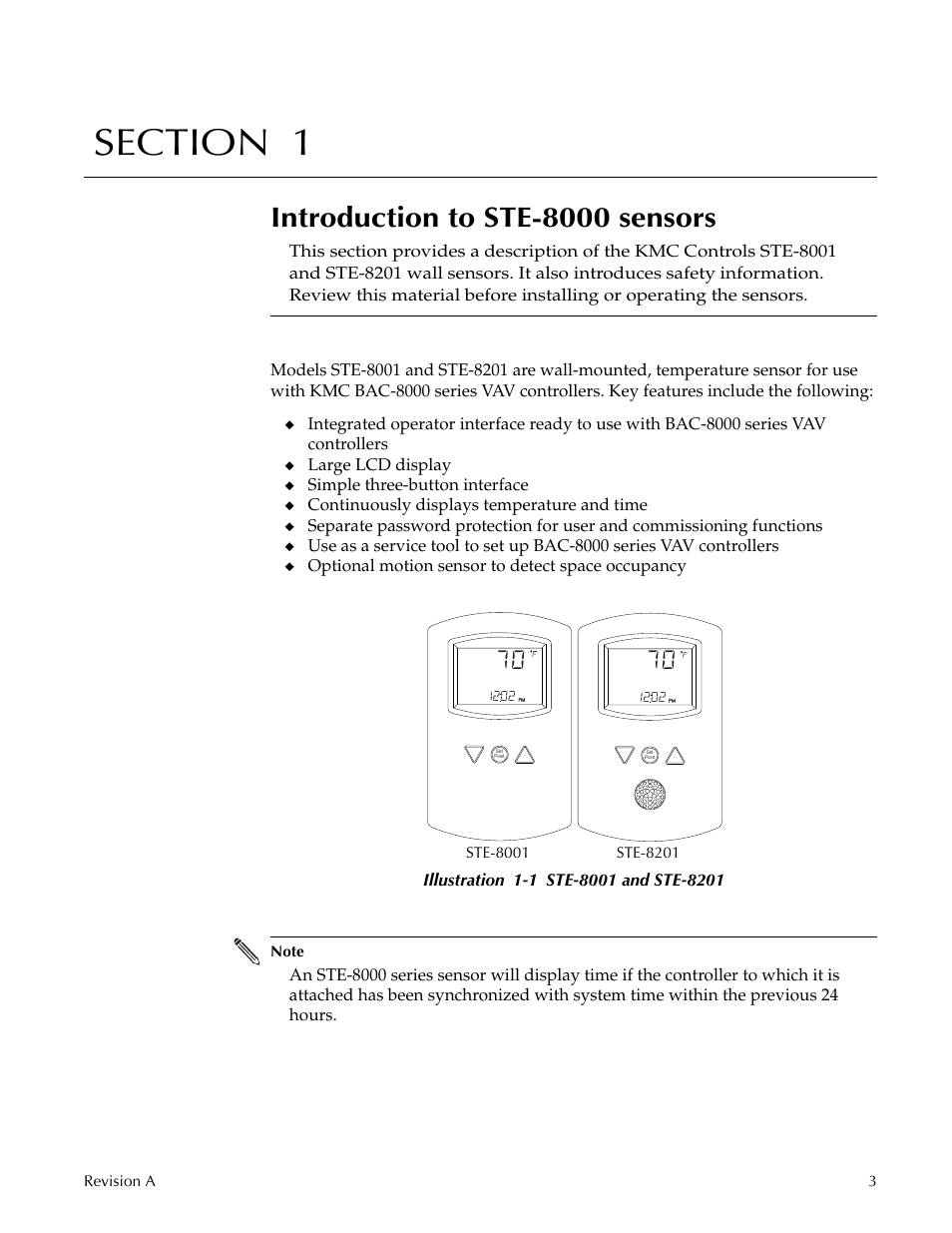 Introduction to ste-8000 sensors, Section 1 | Titus Sensor STE-8001 and STE-8201 User Manual | Page 3 / 34